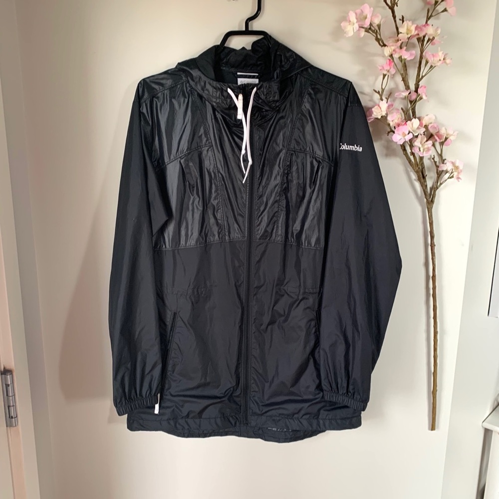 COLUMBIA / BLACK WINDBREAKER JACKET MID LENGTH - Picture 1 of 3